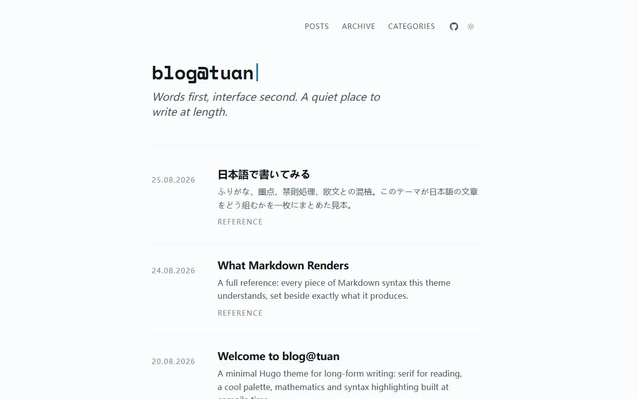 hugo-blog-tuan · 桌面端首页