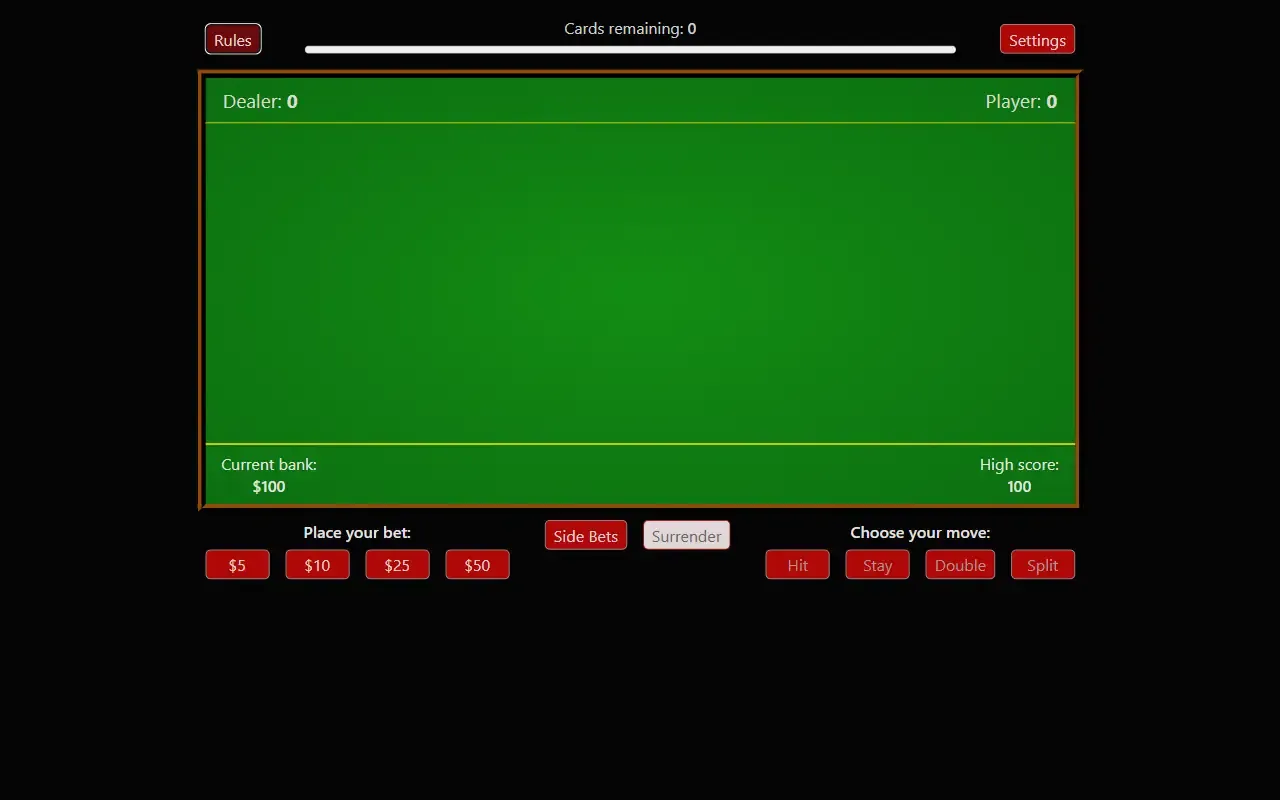 TypeScript Blackjack · 桌面端首页