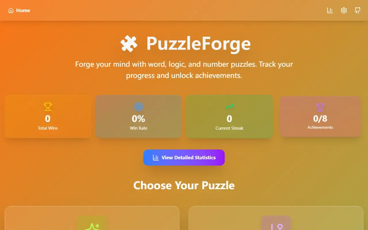 PuzzleForge Game Hub · 桌面端首页