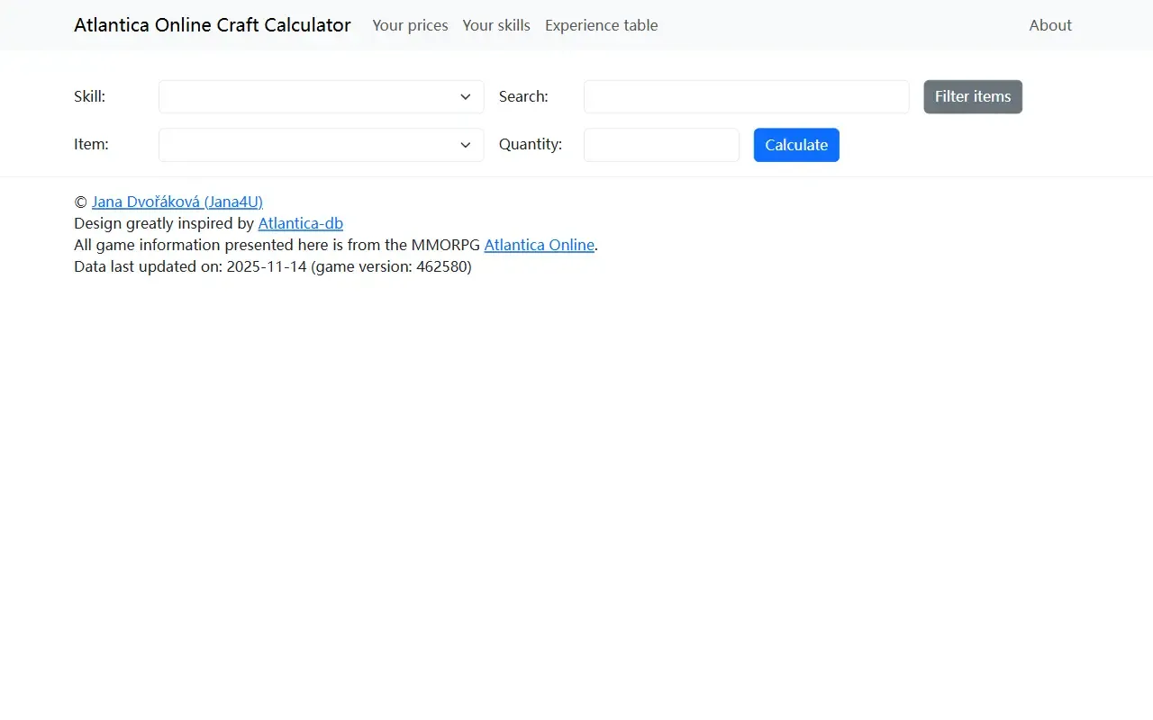 atlantica online craft calculator web · 桌面端首页
