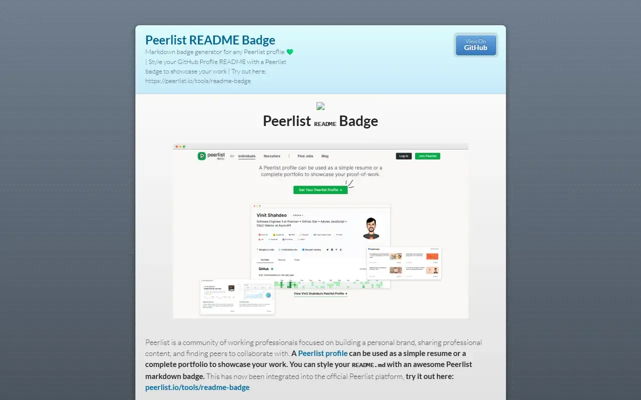 peerlist readme badge · 桌面端首页