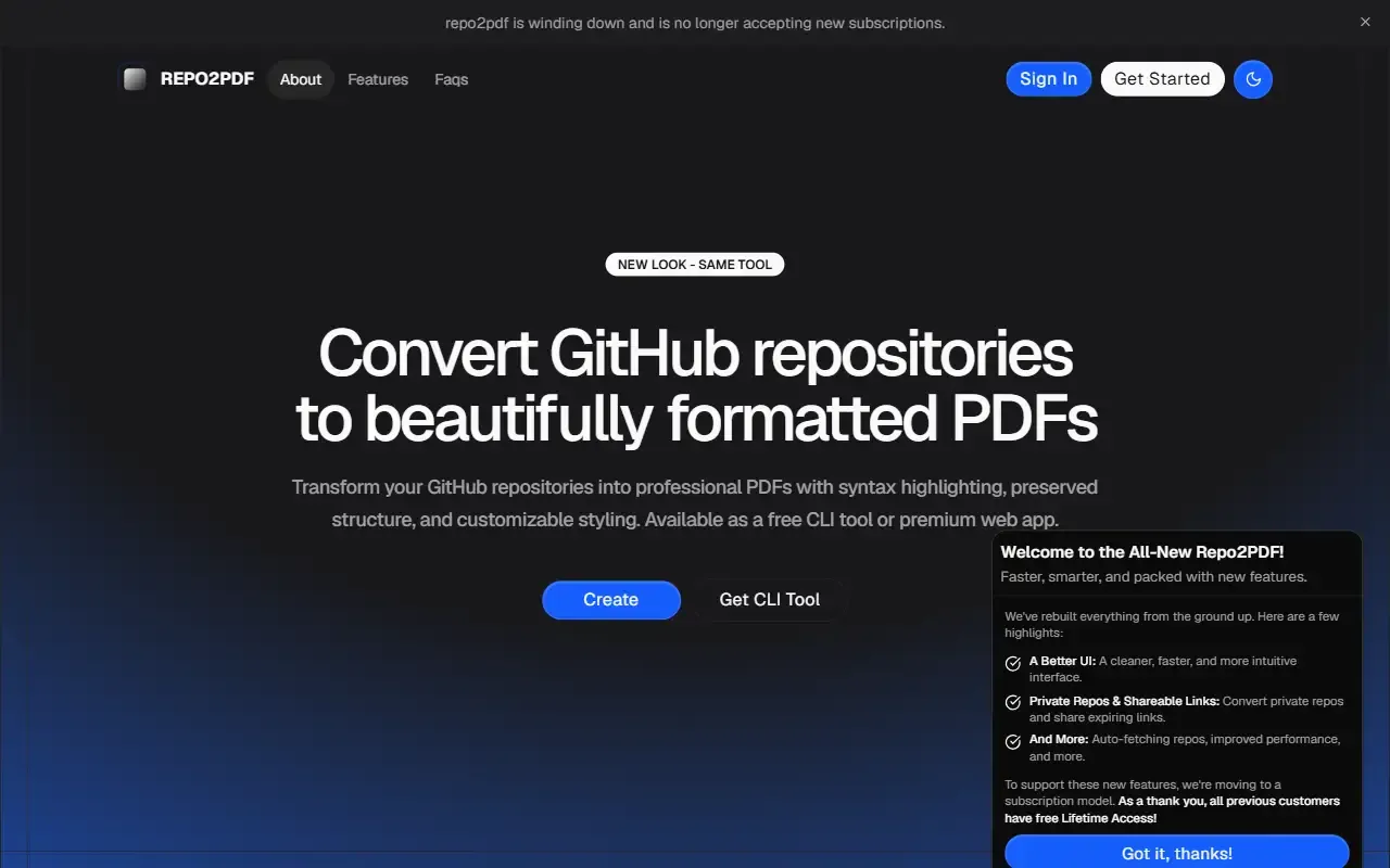 repo2pdf · 桌面端首页