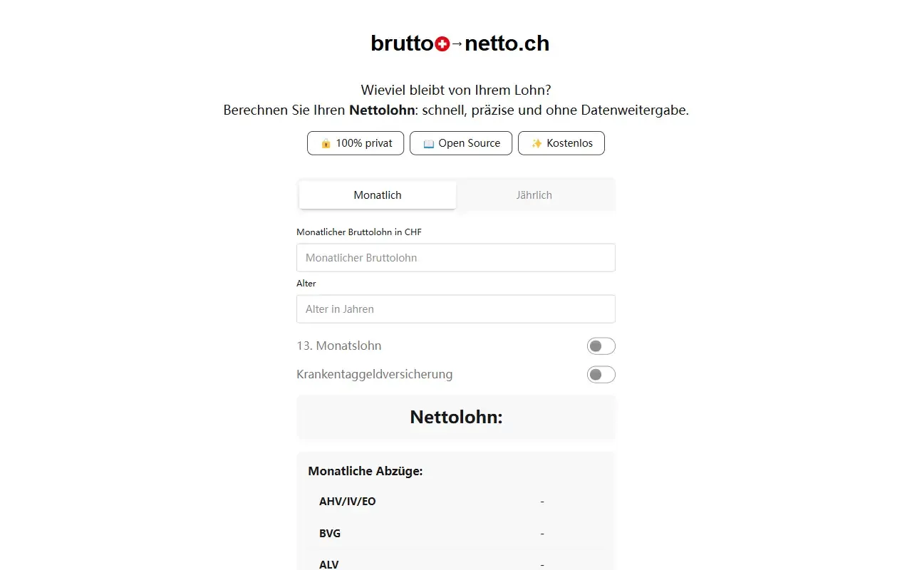 brutto netto.ch · 桌面端首页