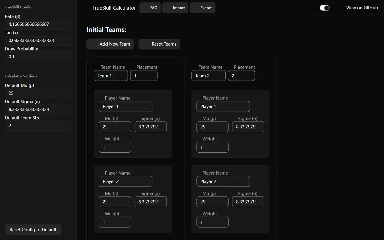 TrueSkill Calculator · 桌面端首页