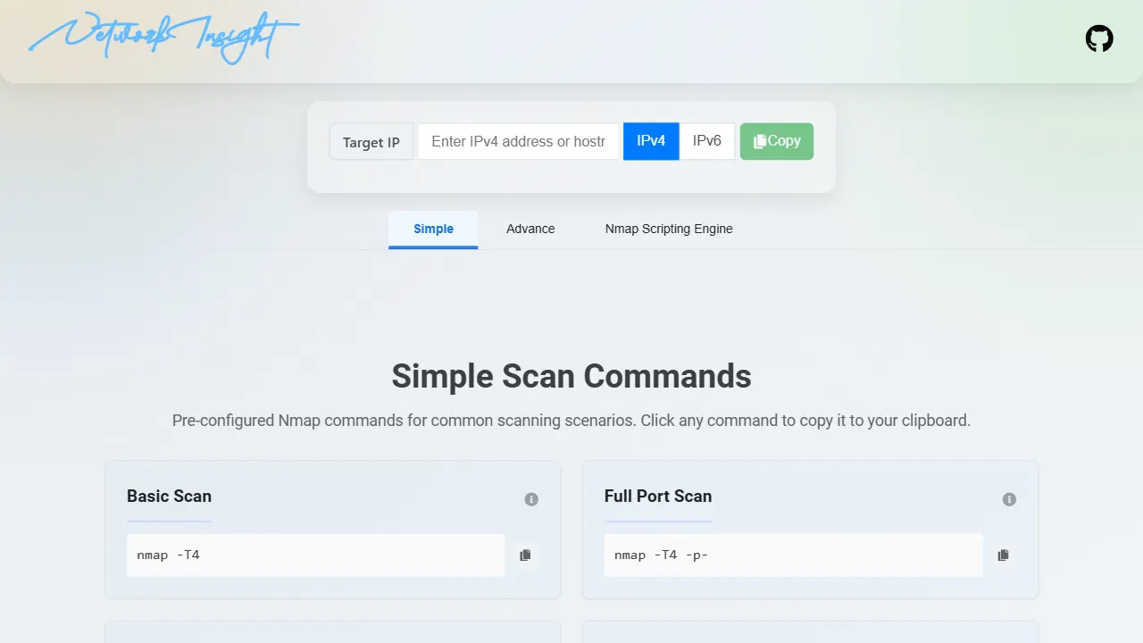 NMAP COMMAND GENERATOR 网站模板截图