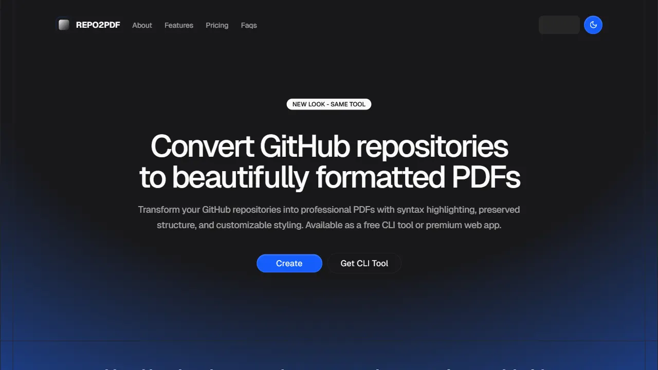 repo2pdf 网站模板截图