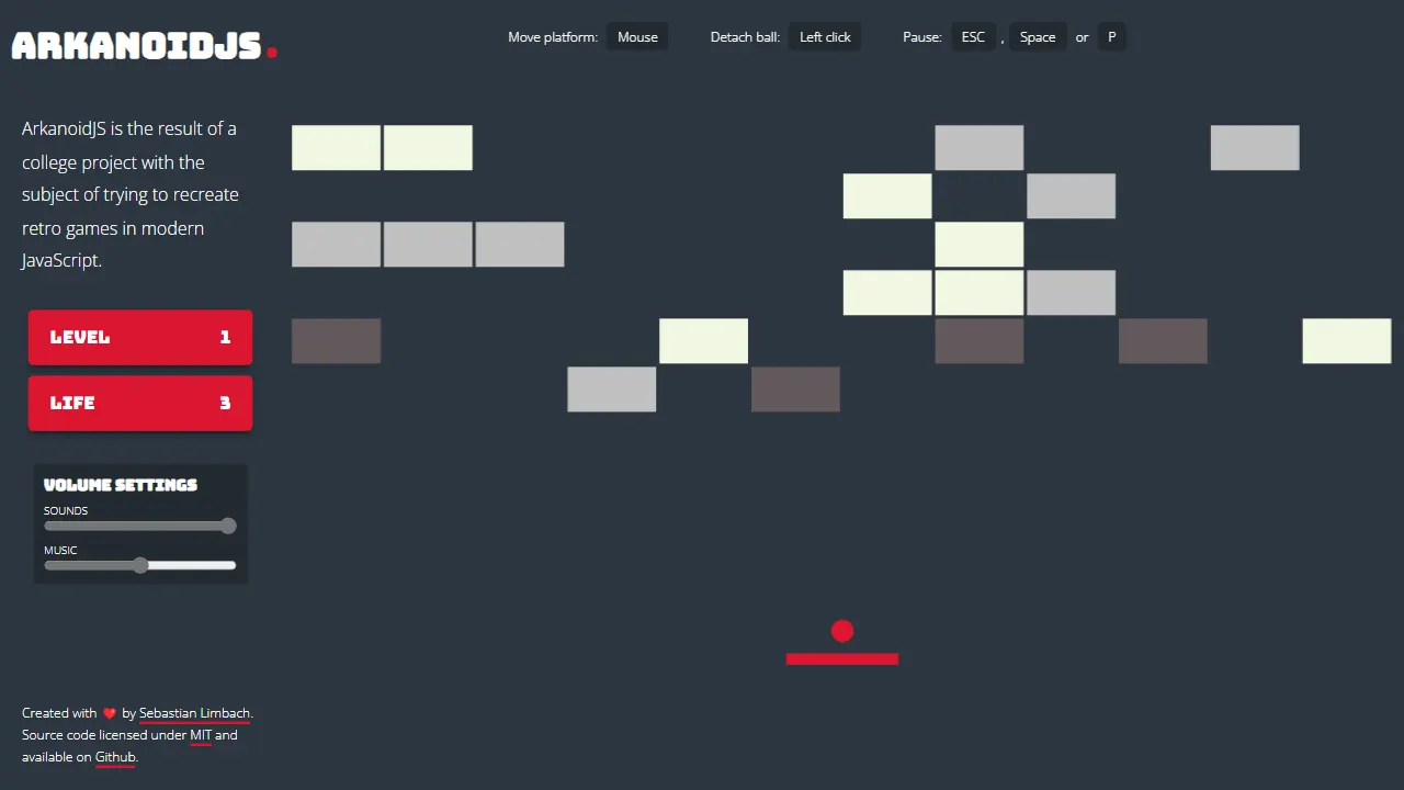 ArkanoidJS 网站模板截图