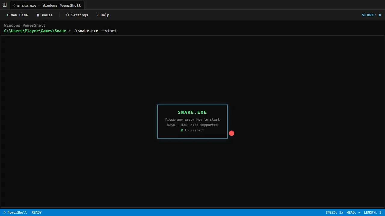 terminal snake game 网站模板截图