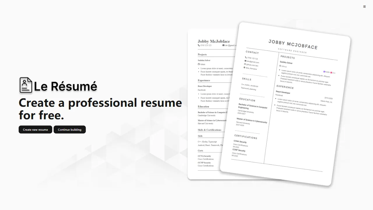 LeResume 网站模板截图