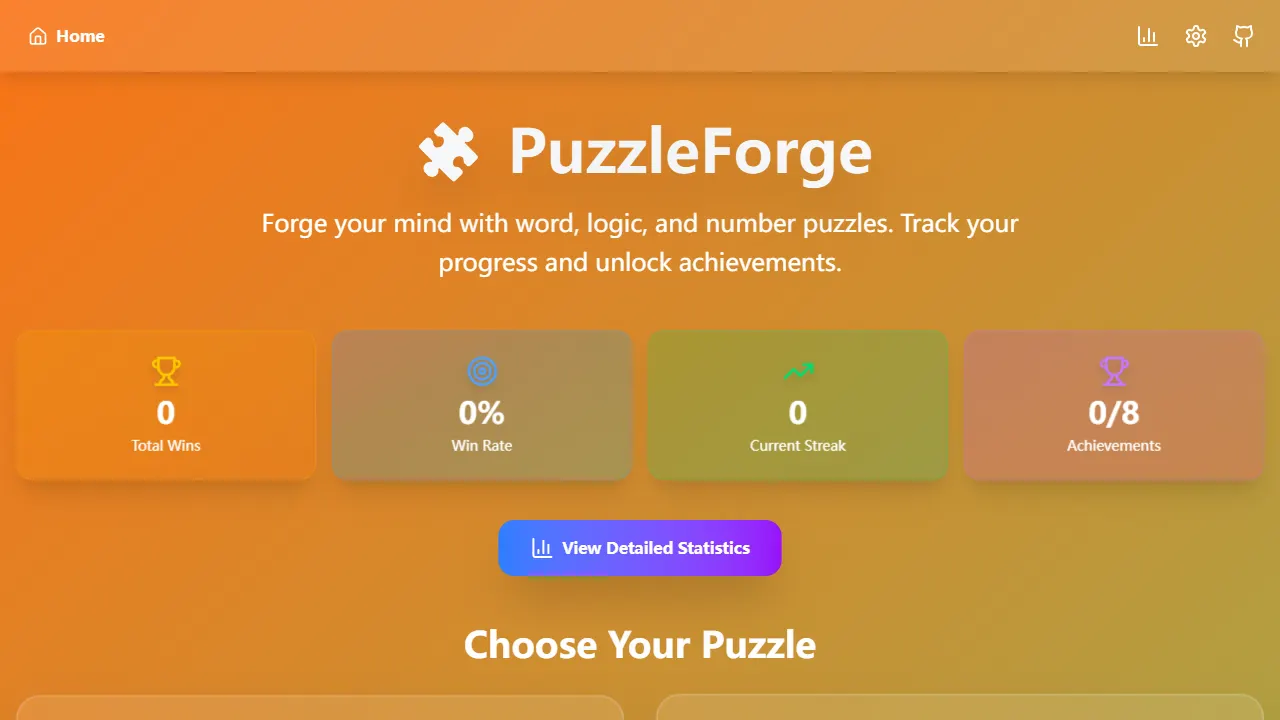 PuzzleForge Game Hub 网站模板截图