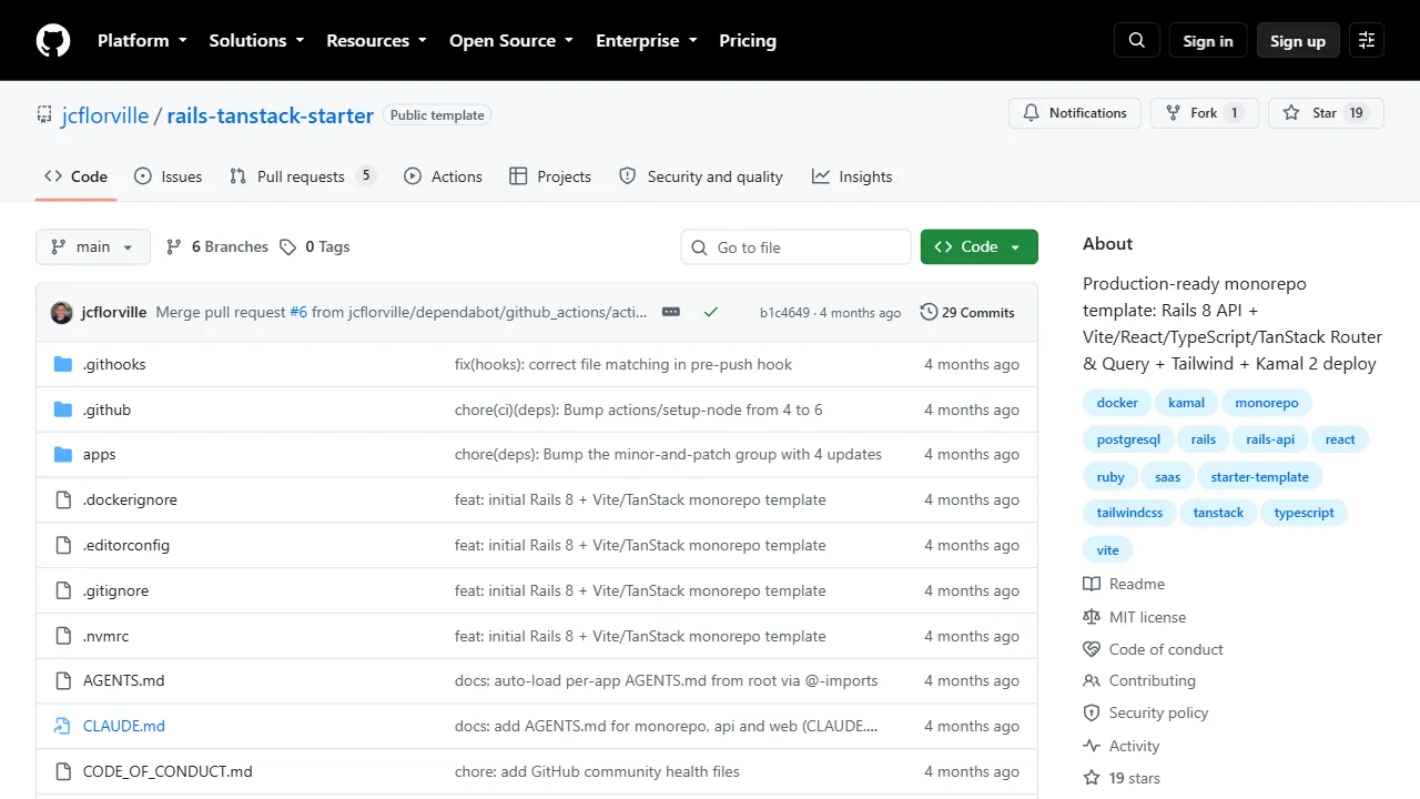 Rails Tanstack Starter 网站模板截图