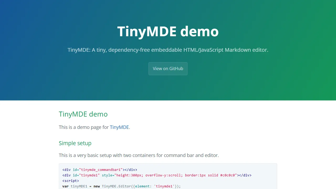 tiny markdown editor 网站模板截图