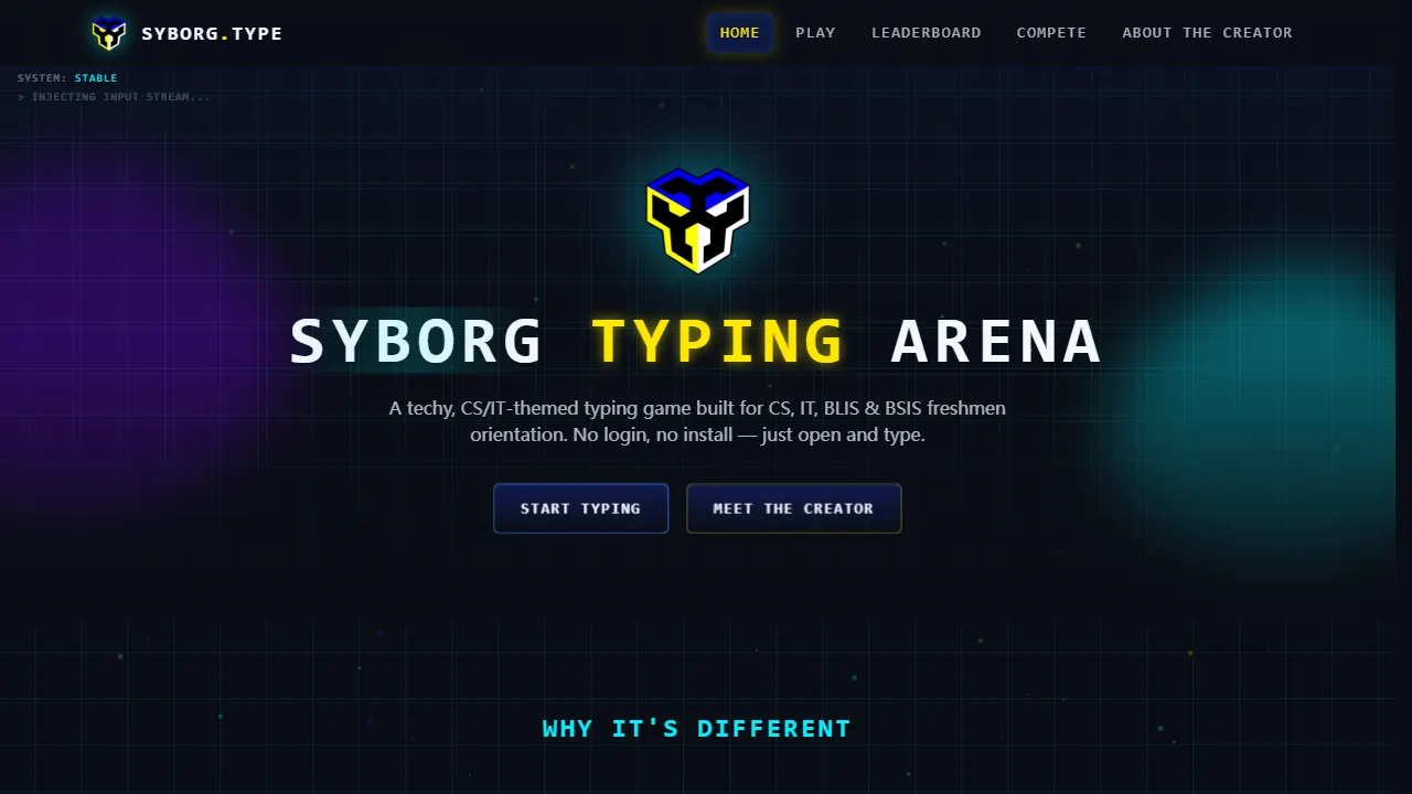 syborg typing arena 网站模板截图