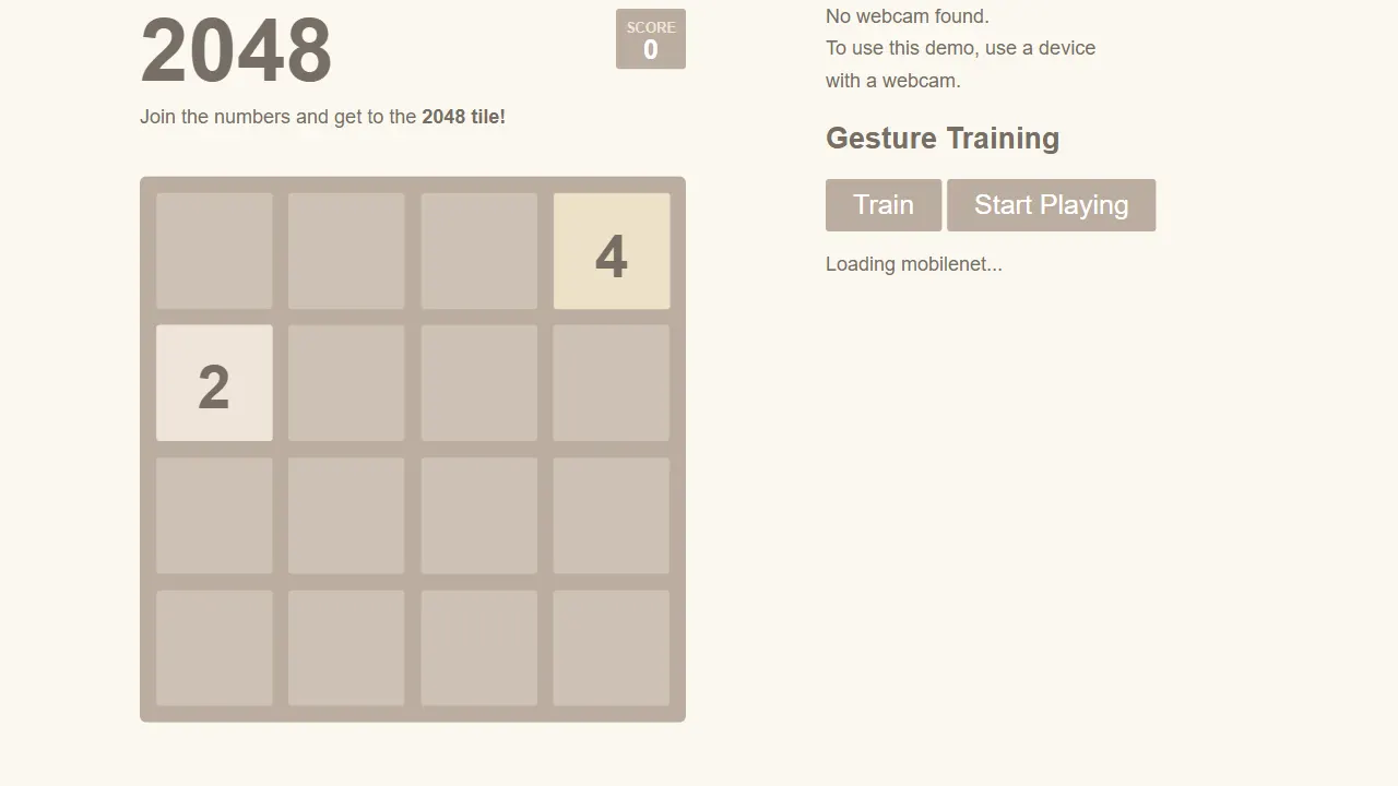 tensorflowjs gesture controlled 2048 网站模板截图