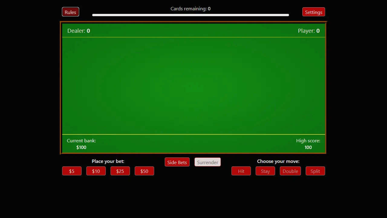 TypeScript Blackjack 网站模板截图