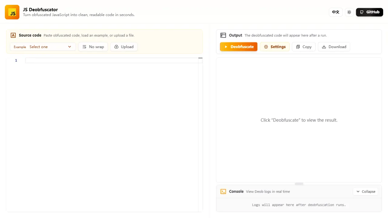 js deobfuscator 网站模板截图