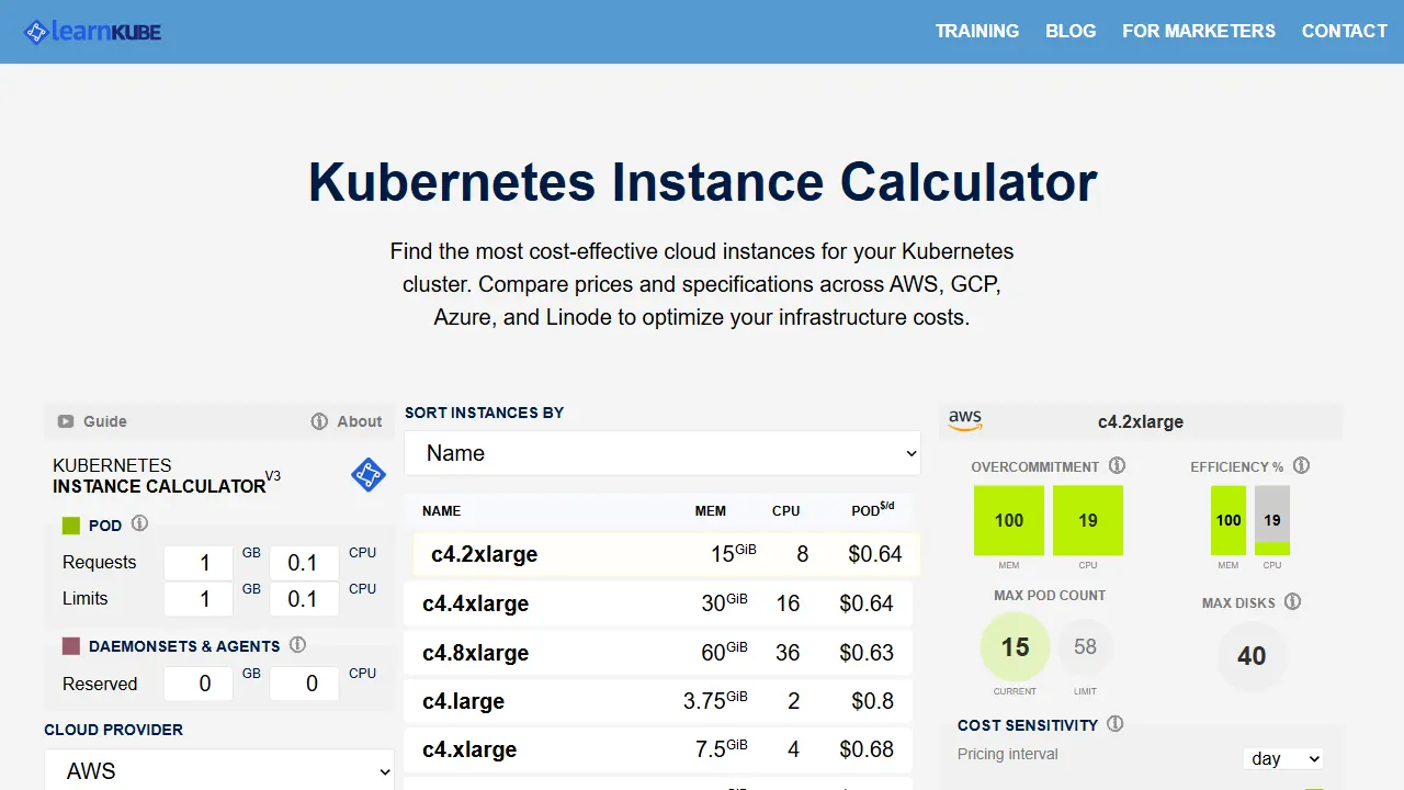 kubernetes instance calculator data 网站模板截图
