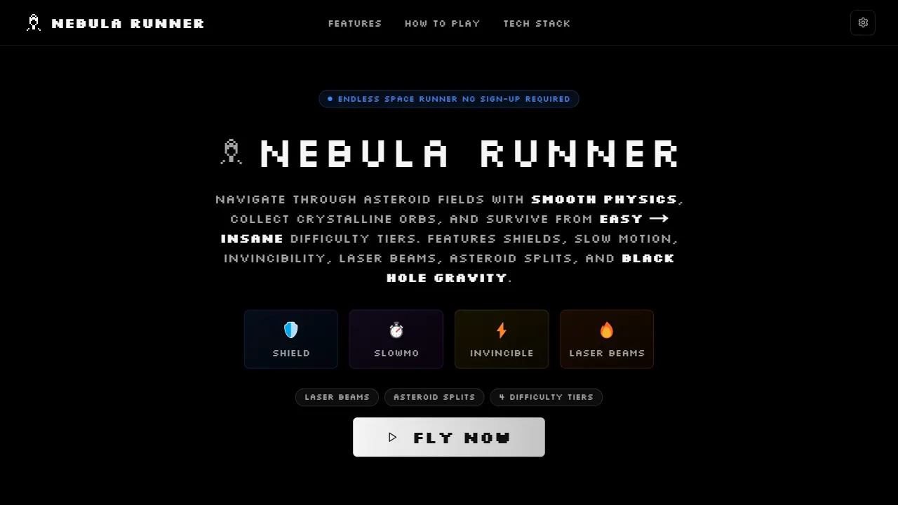 Nebula Runner Game 网站模板截图