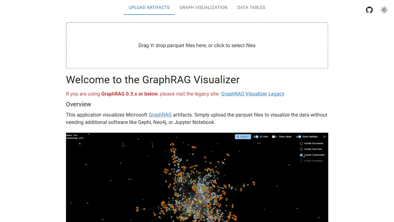 graphrag visualizer 网站模板截图
