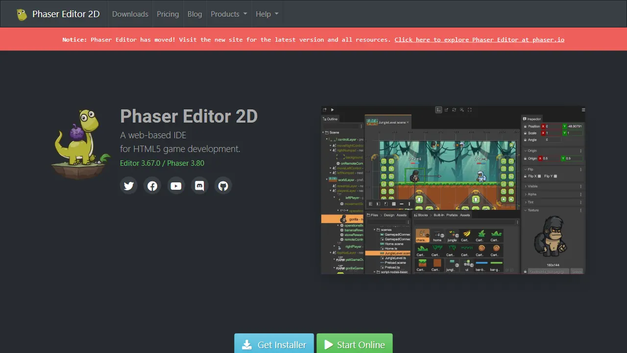 PhaserEditor2D v3 网站模板截图