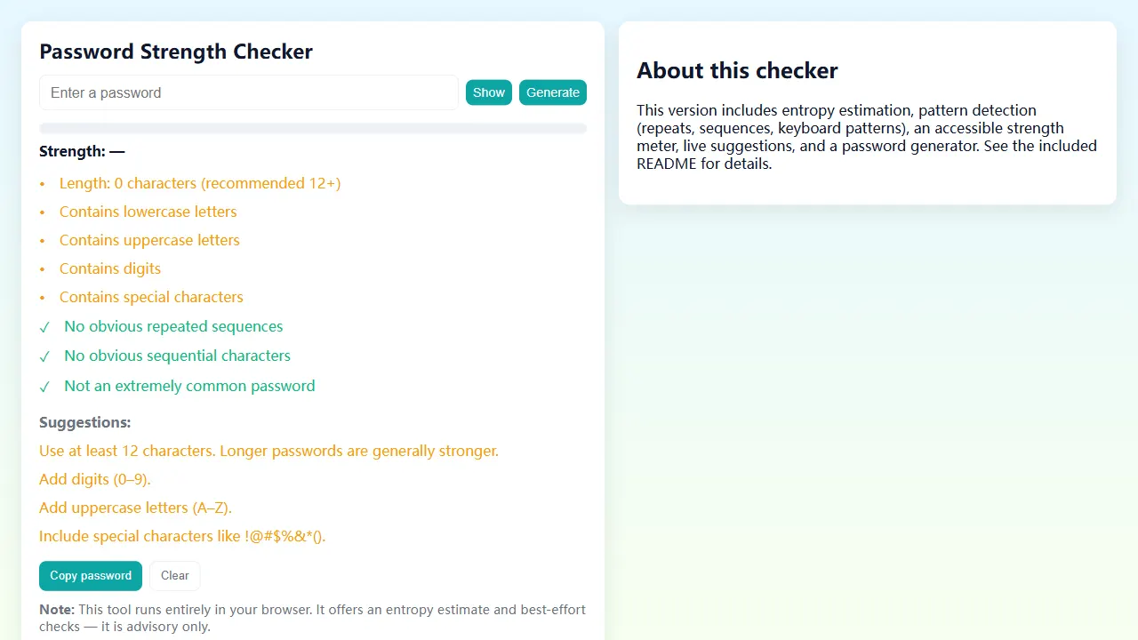Password Strength Checker 网站模板截图