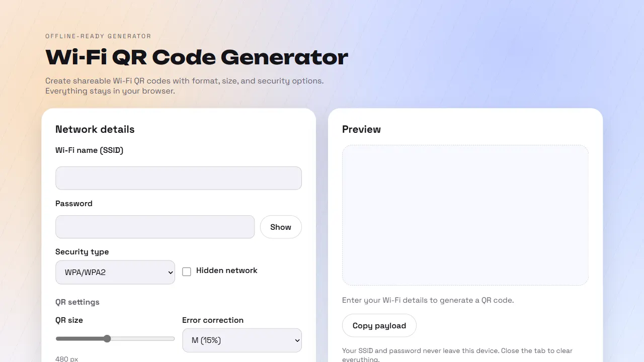 WiFi QR Generator 网站模板截图