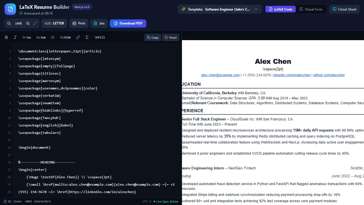 LaTeX Resume Builder 网站模板截图