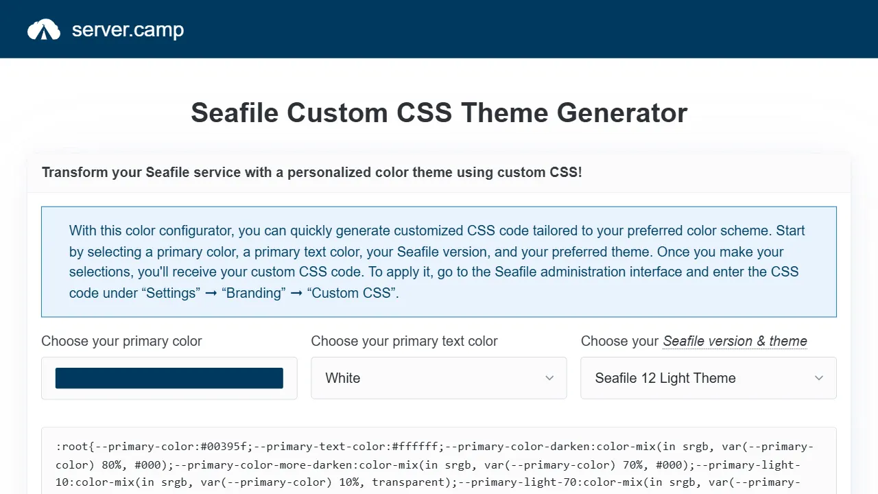 seafile custom css theme generator 网站模板截图