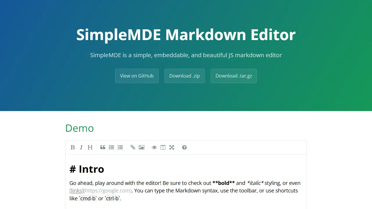 simplemde markdown editor 网站模板截图