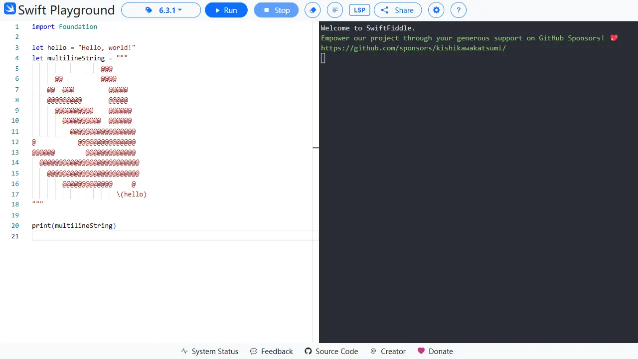swiftfiddle web 网站模板截图