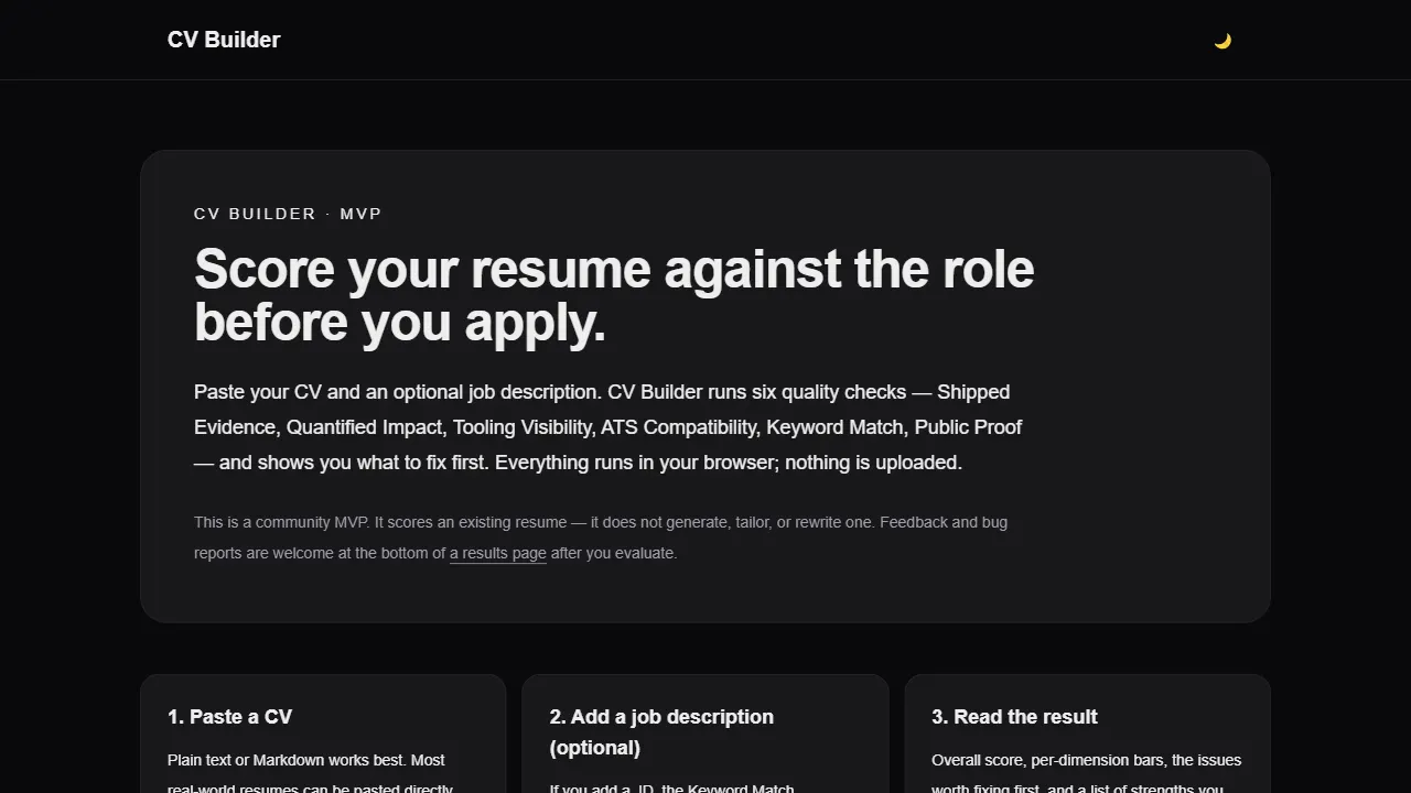 cv builder 网站模板截图