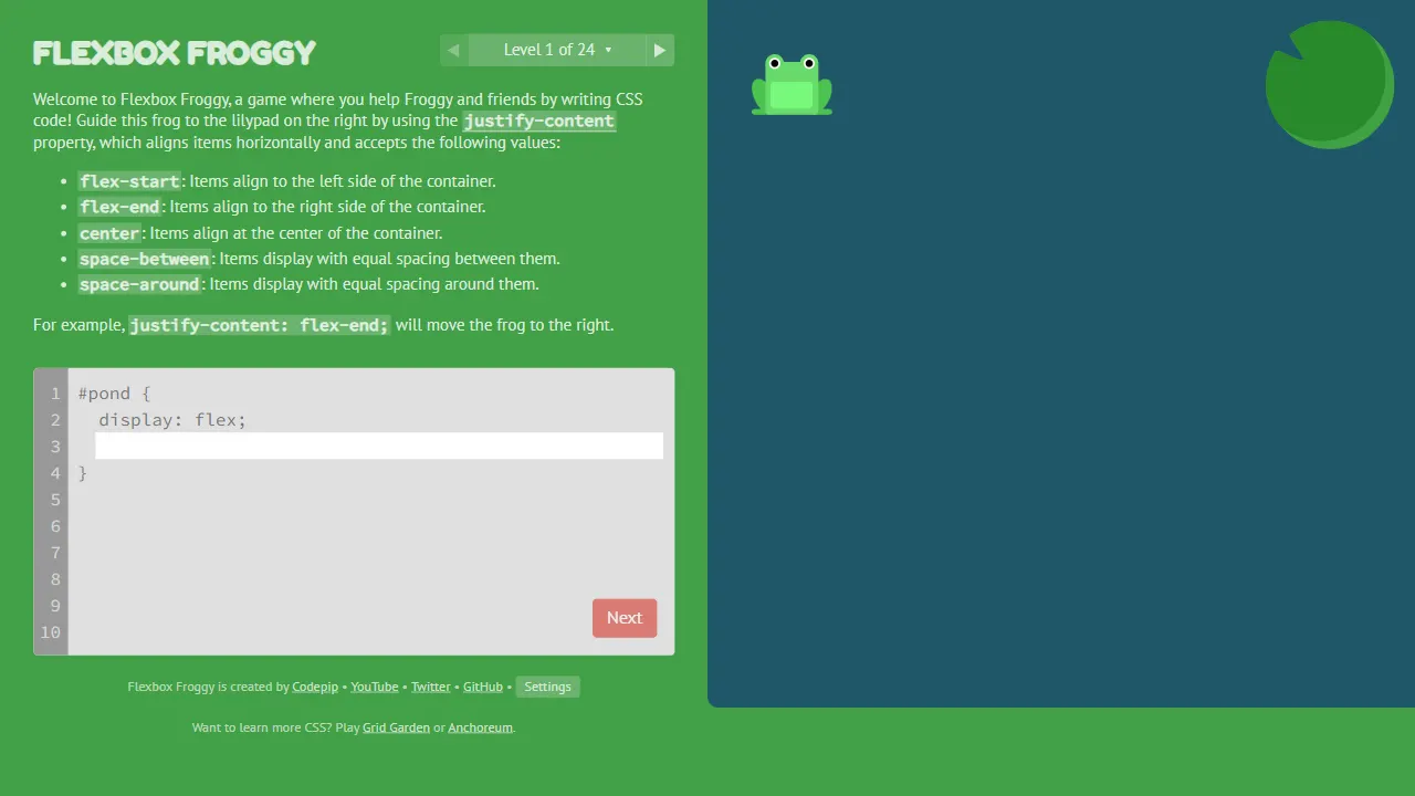 flexboxfroggy 网站模板截图