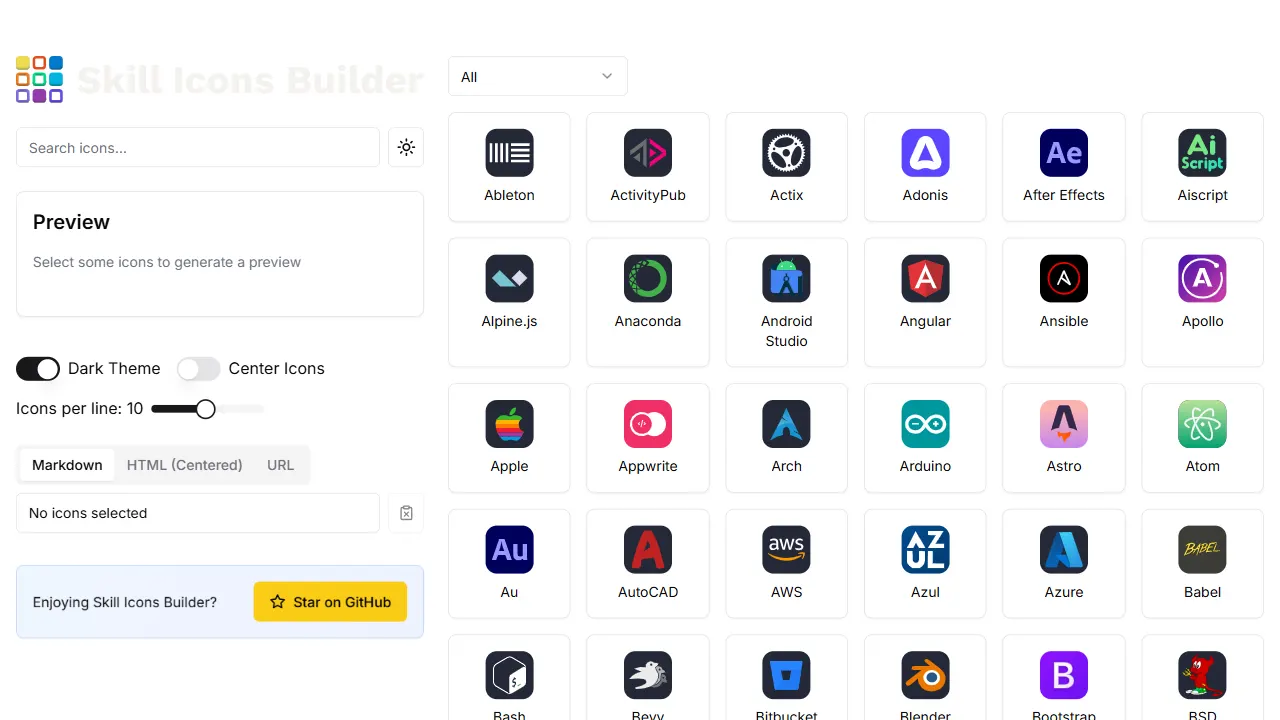 skill icons builder 网站模板截图