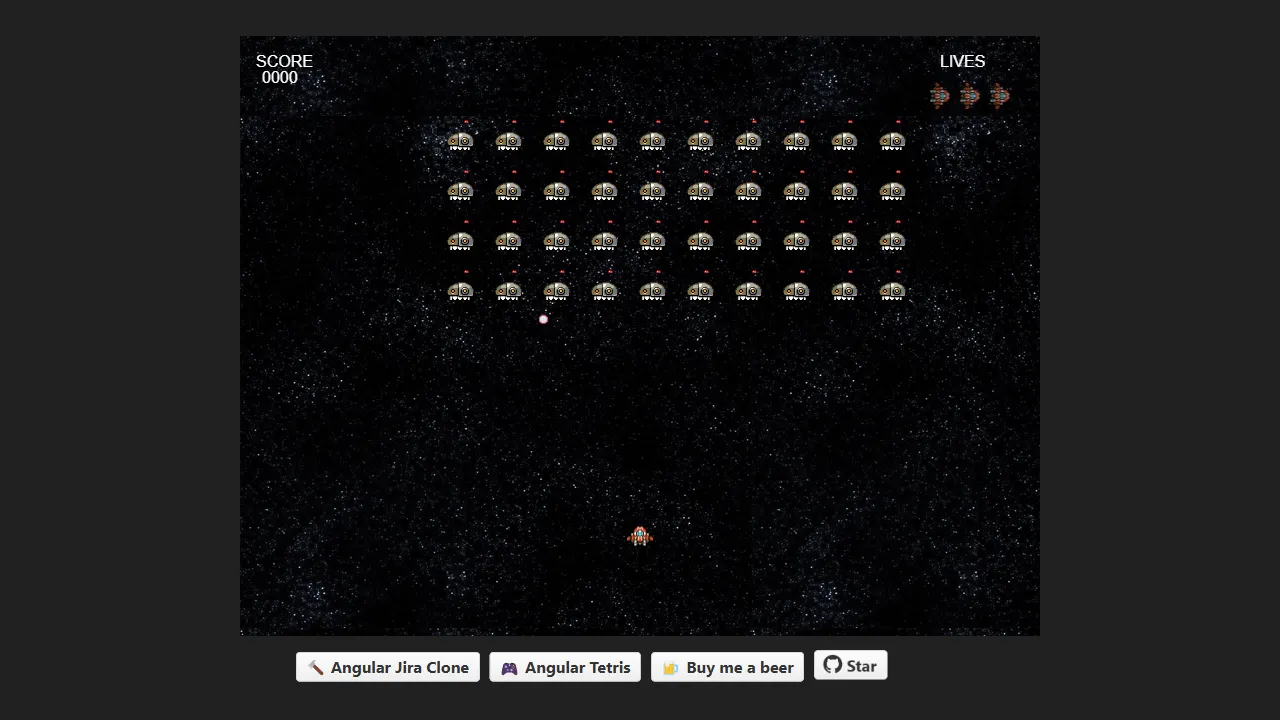 space invaders phaser 3 网站模板截图