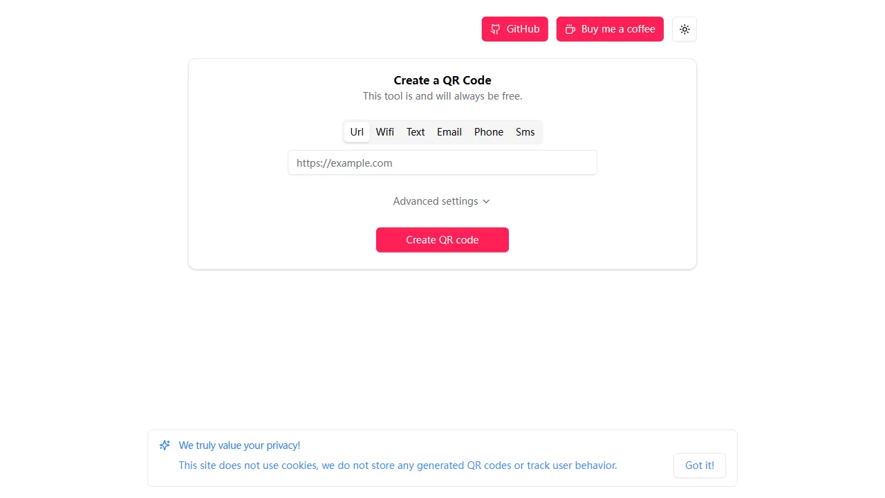 qr code generator 网站模板截图