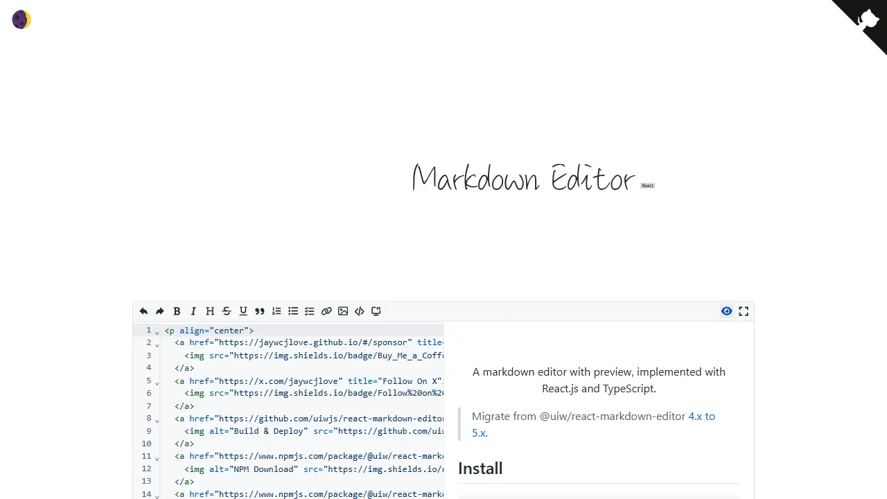 react markdown editor 网站模板截图