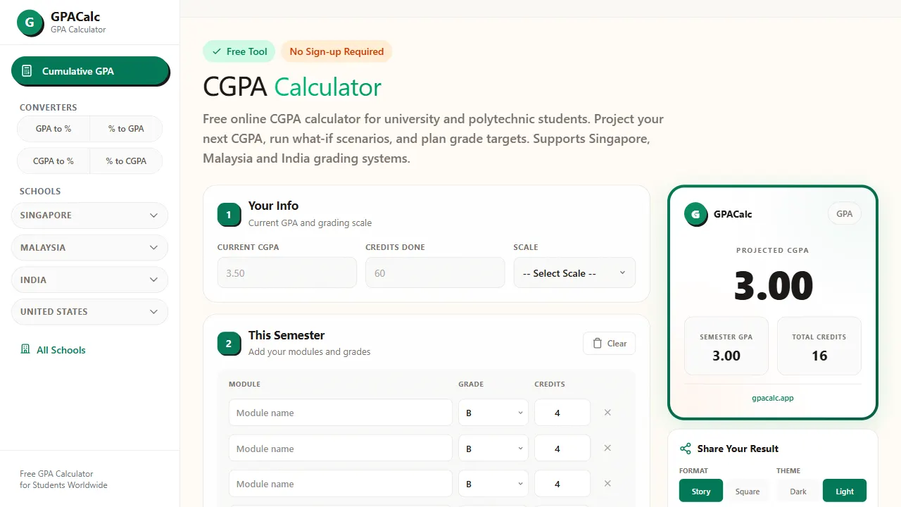 gpa calculator 网站模板截图