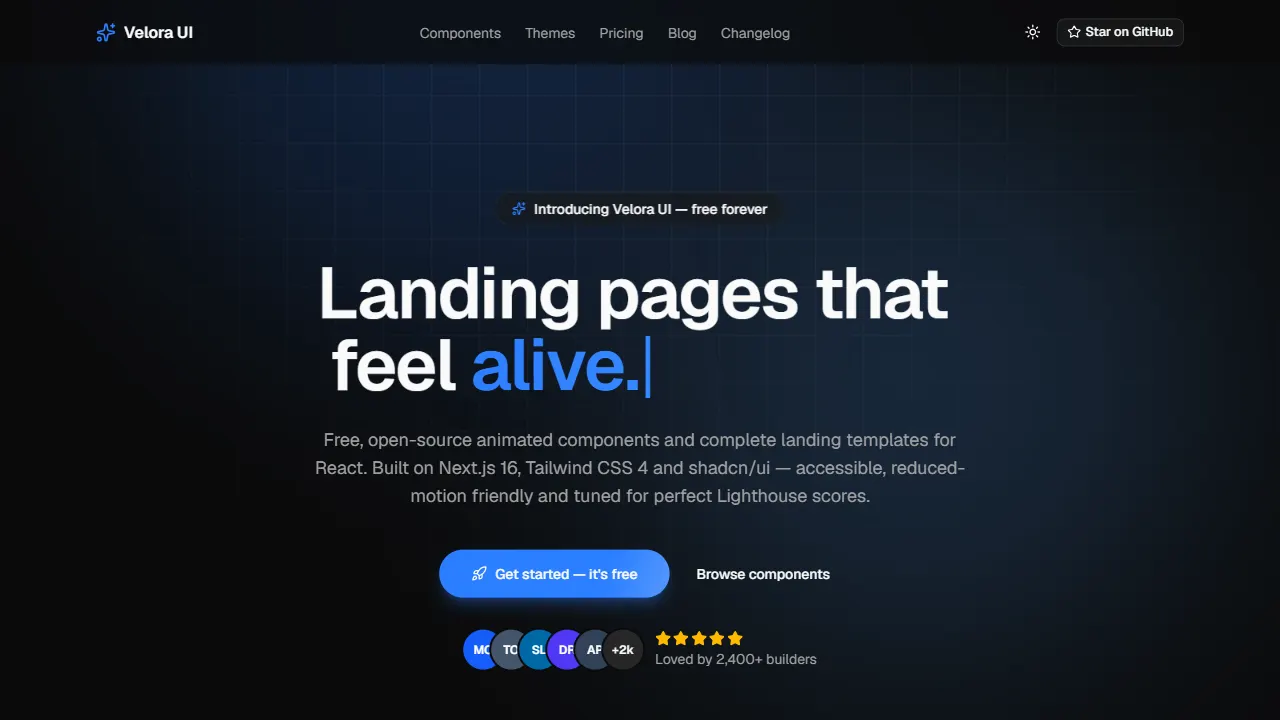 Velora UI 网站模板截图